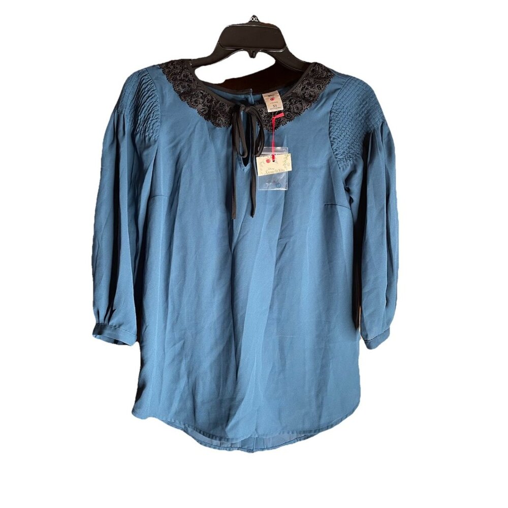 Disney LC Lauren Conrad Snow White 7 Dwarfs Top XS Blue Black Lace Buttons NEW!